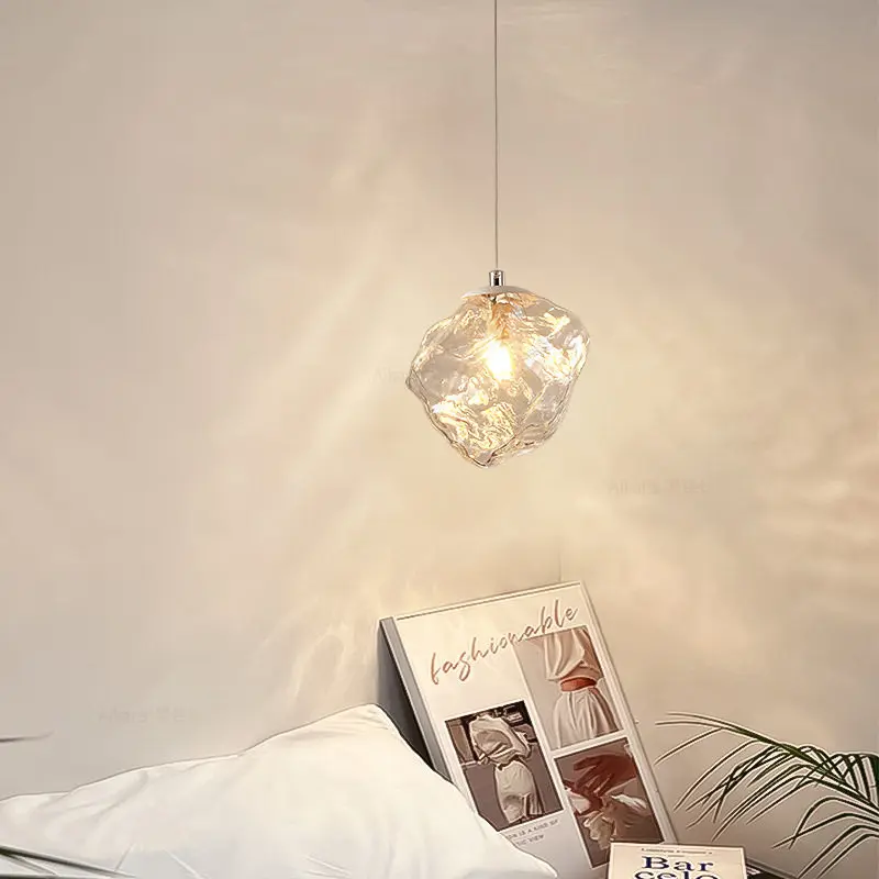 

Creative Ice Cube Design Pendant Lamp Modern Minimalist Glass Hanging Light For Bedroom Bedside Atmosphere Lighting