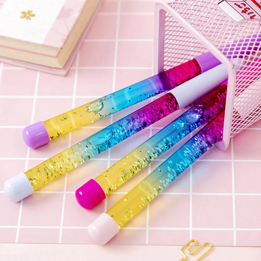 12Pcs Colorful Quicksand Pens Fairy Wand Design Smooth Writing Multi-Use Student Pens Colorful Pen Perform Supplies