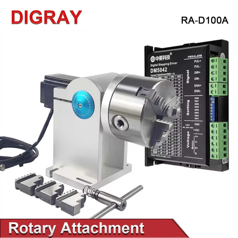 DIGRAY Rotary Attachment Dia.100mm Device Fixture Gripper Three Chuck Rotary Worktable for Laser Marking Parts Machine