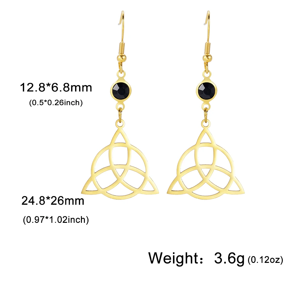 Dawapara Celtics Knot Triquetra Trinity Knot Earrings Good Luck Irish Amulet Black Birthstone Bohemian Stainless Steel Jewelry