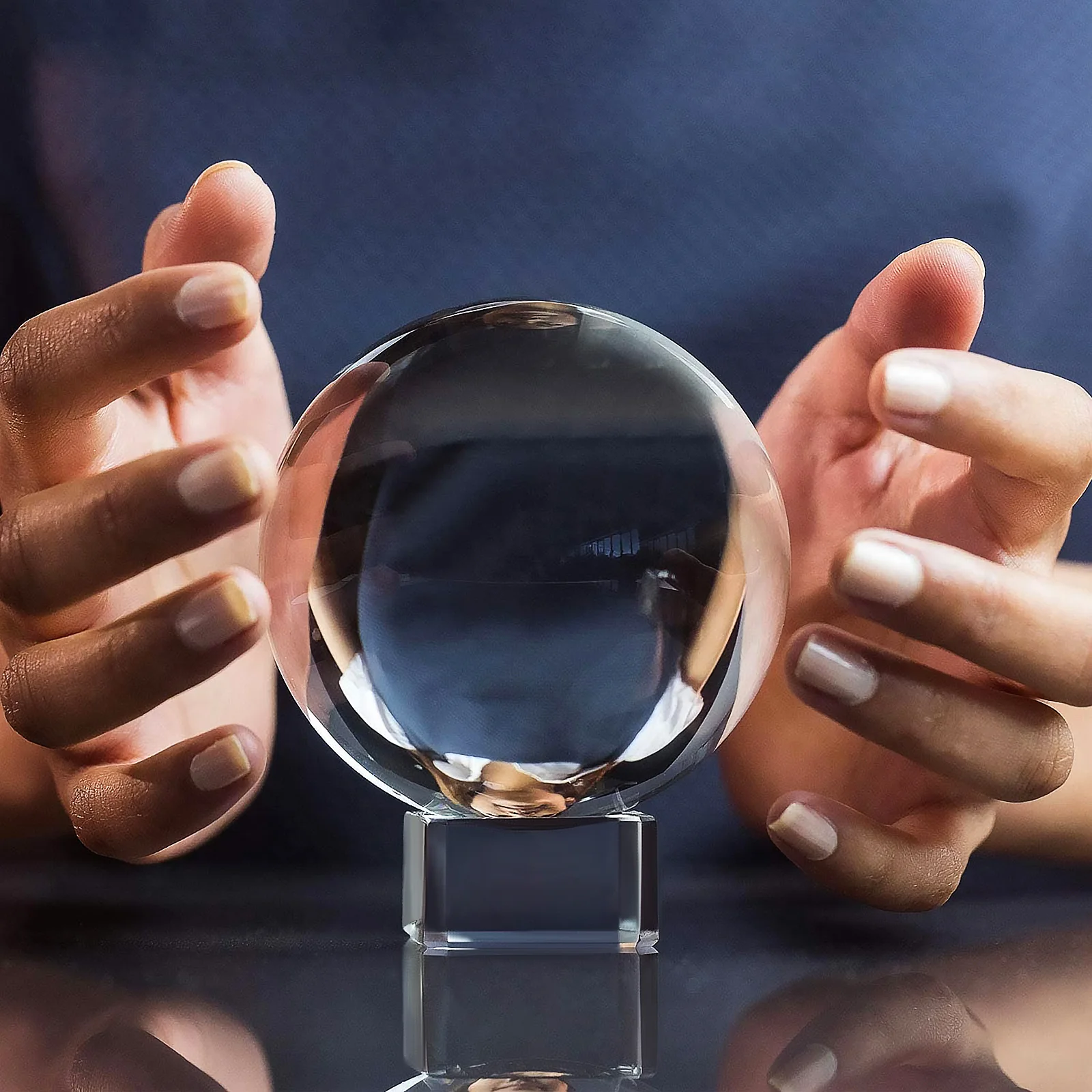 

Crystal Ball Holder Clear Glass Base Sturdy Concave No Bubbles Distortions Parti Color Inclusions for