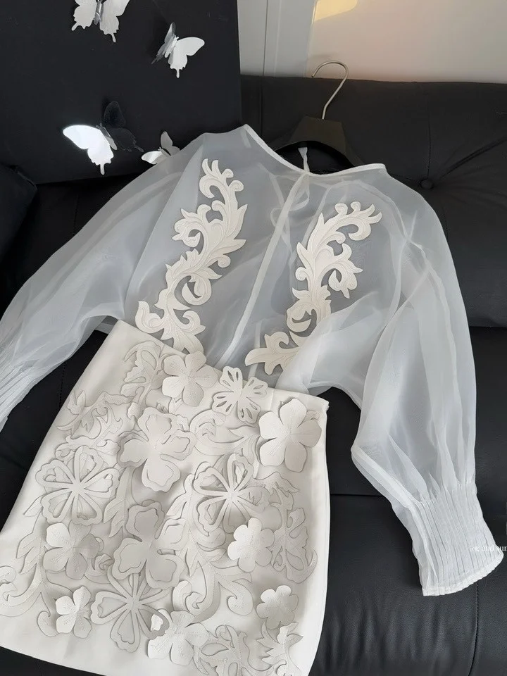 

Spicy Girl Transparent Feel Chiffon irt Top f Skirt Set Tee Dimensional Flower Pattern Two Piece Suite Summer 2026