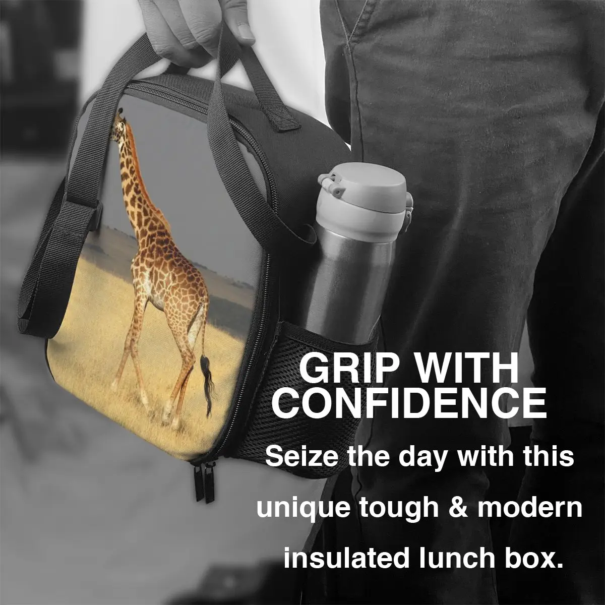 الزرافة كامل الجسم أفريقيا الحيوانات الأفريقية معزول حقيبة الغداء للنساء الأطفال المحمولة صناديق الطعام صندوق غداء حراري حمل #5