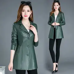 女性のための革のコート,冬の長さの衣服,ルーズな革のジャケット