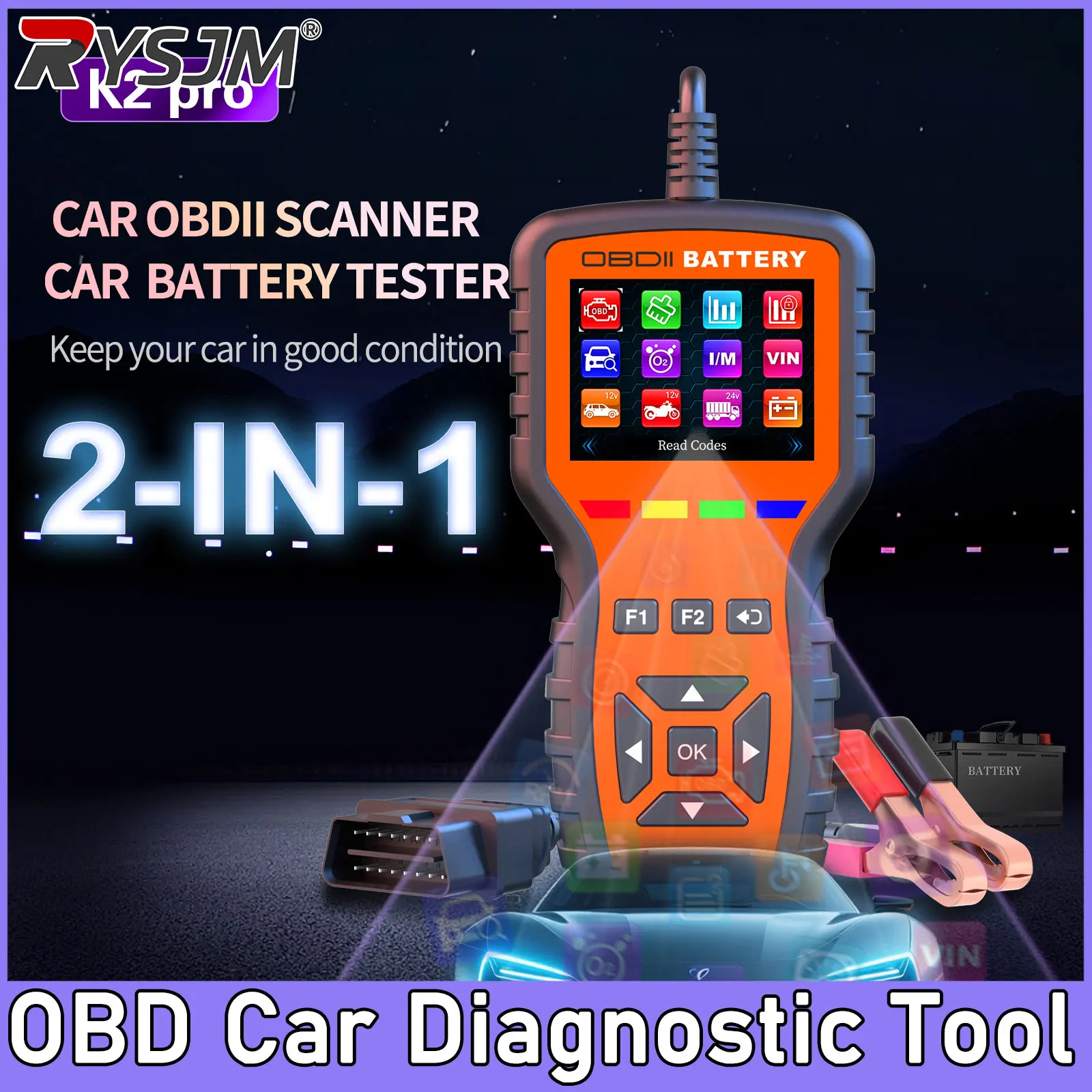 K2 PRO OBD Car Diagnostic Tool Car OBD2 Fault Scanner Engine Battery Test Fault Code Clear Real-Time Data Professional OBD Tool