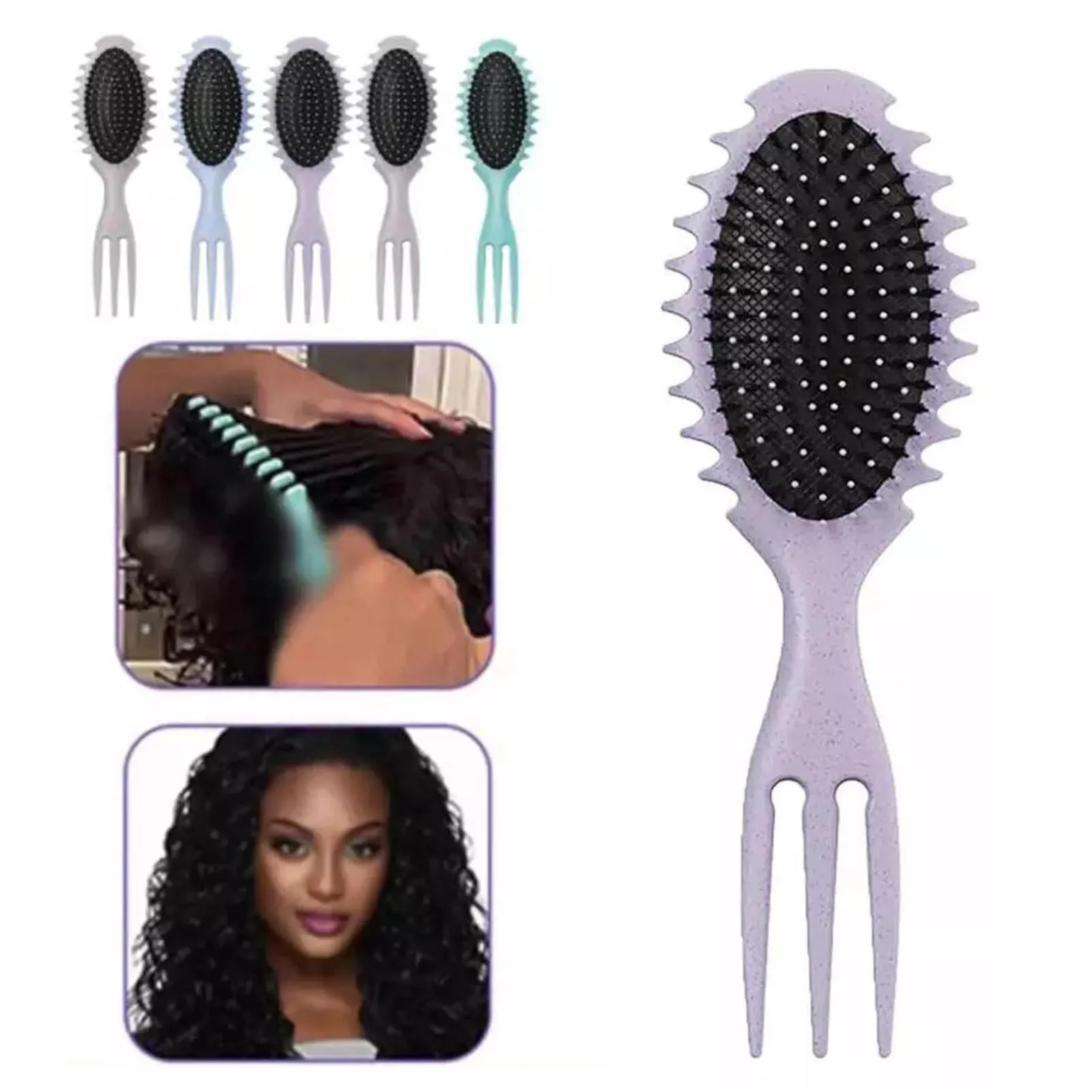 Professional Hairbrush Curl Defining Boar Bristle Brush for Curly Hair Styling Scalp Massage Detangling Cushion Comb Tool
