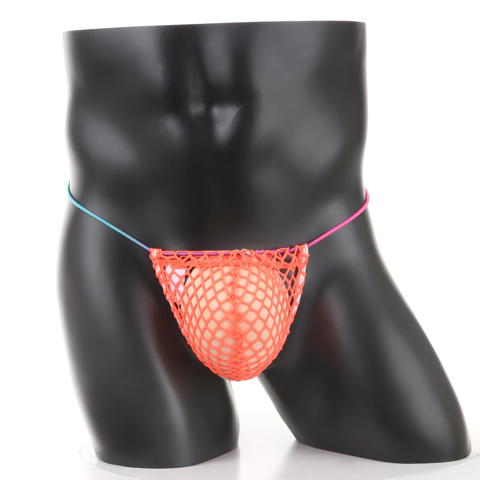 

Sexy Men Underwear Fishnet Transparent G String Rainbow Waist String Elastic Open Butt Perspective Breathable Thong