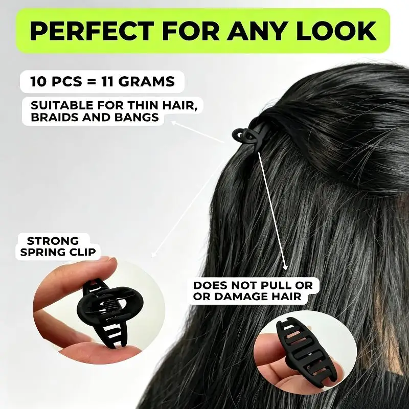10Pcs Black Geometric Mini Plastic Hair Claws Anti-slip Small Hair Clips for Teens Casual Outdoor Hairstyling
