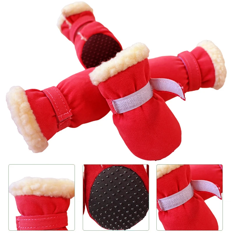 4Pcs Winter Waterproof Warm Pet Accessories Dog Socks Bootie Pet Dog Shoes Non-slip for Small Breeds Dogs Puppy Outdoor Walking