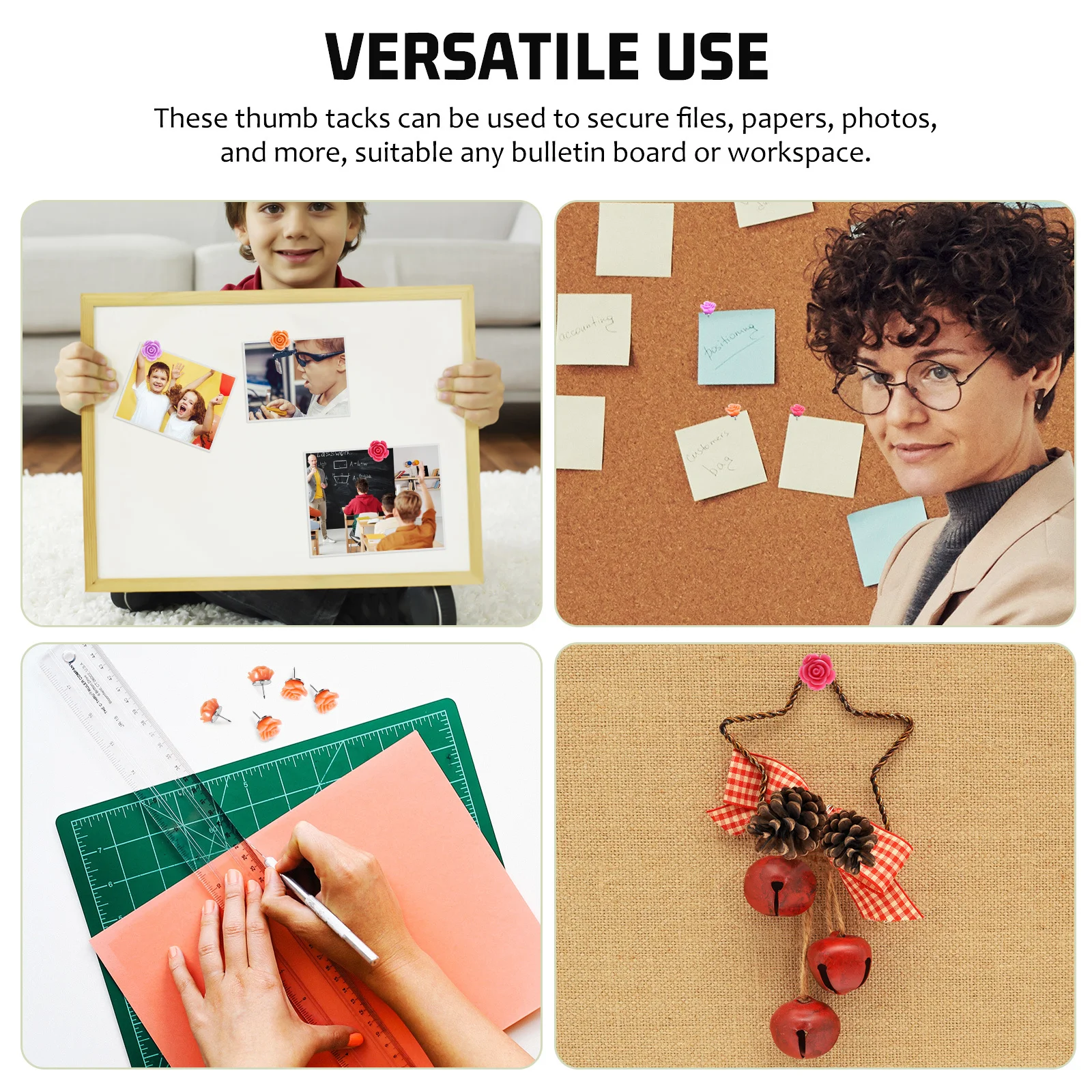 50 Uds. Chinchetas decorativas con forma de rosa, chinchetas con flores bonitas para tablón de anuncios, tablero de corcho, suministros escolares de oficina