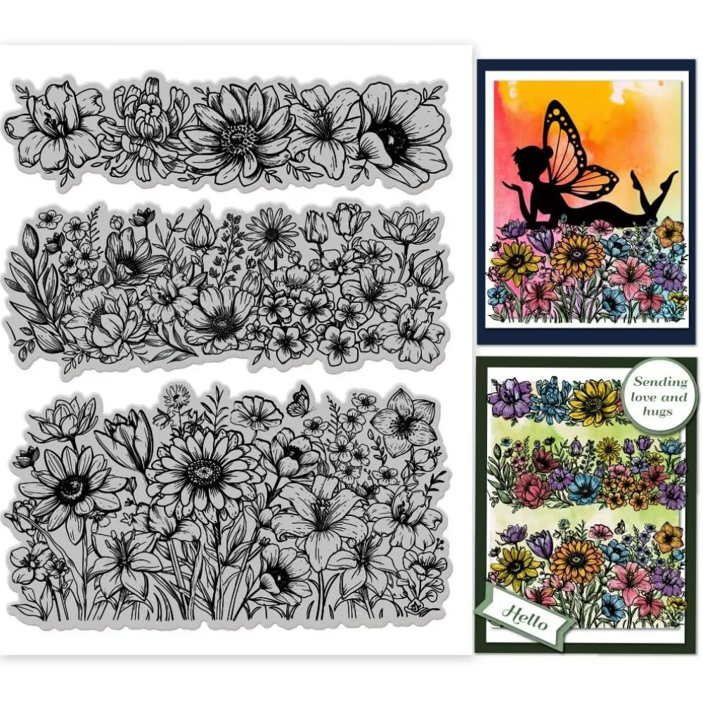 Flower Background Cling Rubber Stamp 7.09x8.66inch Flowers EVA Stamps Embossing Stamp Seal Rubber Stamps for DIY Scrapbooking