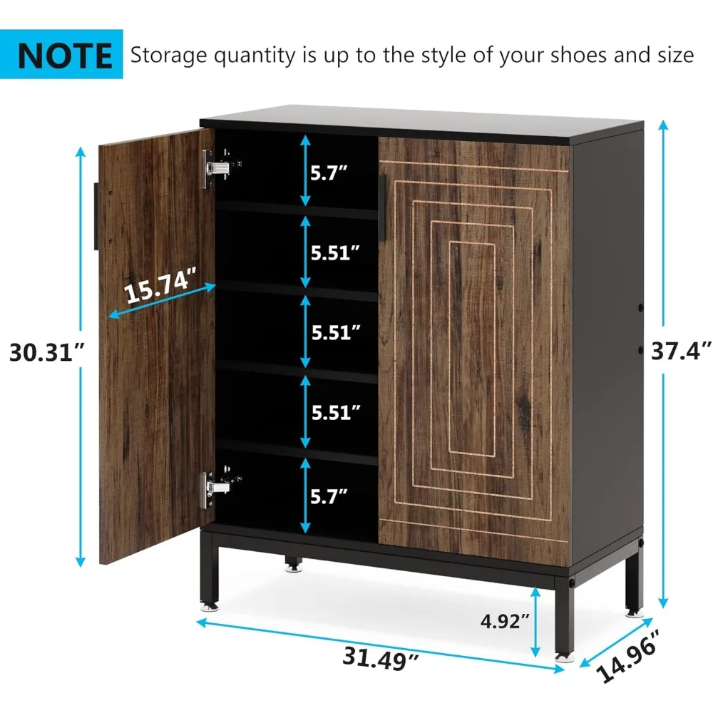 Shoe Racks Organizer with Doors, 20 Pairs Entryway Shoes Storage Cabinet with Shelves, 5-Tier Modern Free Standing Shoe Cabinet