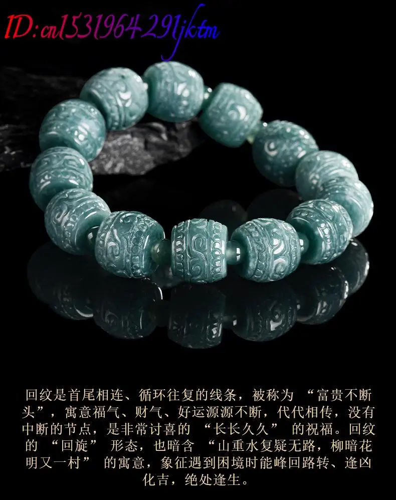 Natural Burmese Jadeite Carved Bead Bracelet Fashion Jewelry Real Jade Carved Gemstone Charm Talismans Bangle Gifts for Women view 4