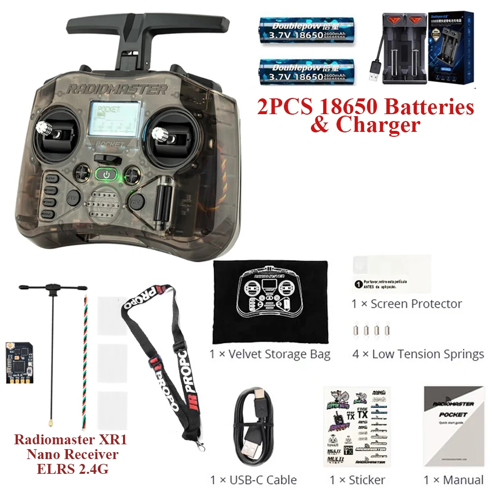 RADIOMASTER Pocket Radio Controller M2 FCC/LBT Hall Gimbal EdgeTX Zender ELRS CC2500 met BAT RP1 Ontvanger voor FPV Drone