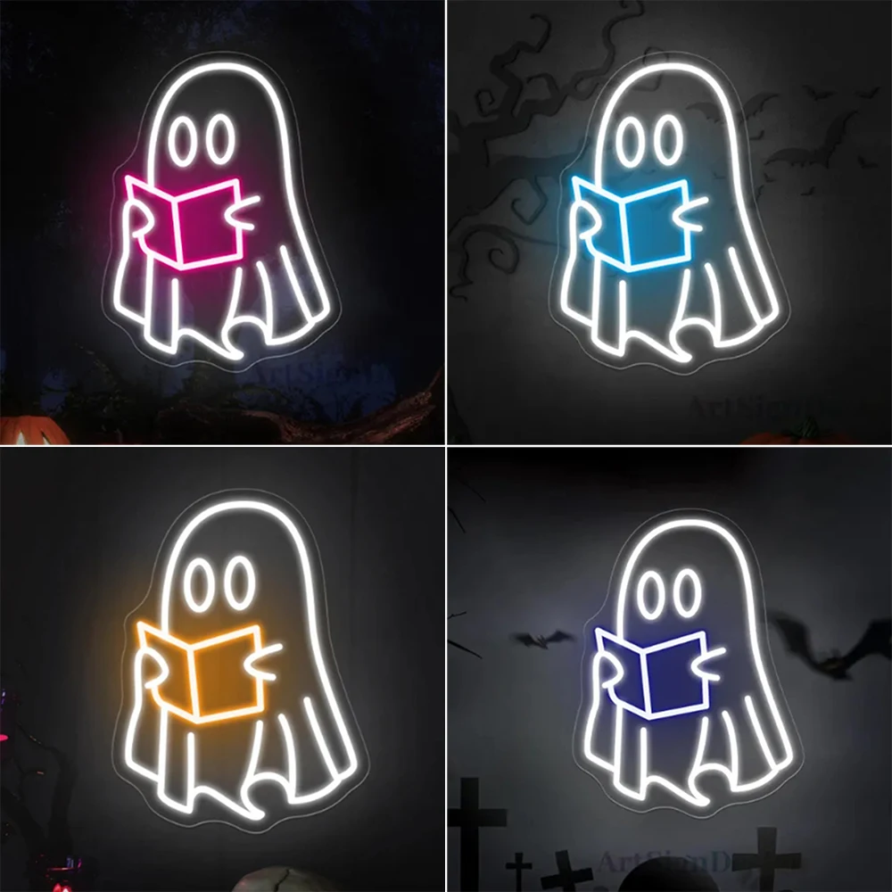 

Halloween Neon Sign Ghost Reading Boo Neon Led Sign Room Decoration Dimmable For Living Room Bar Halloween Party Shop Decor USB