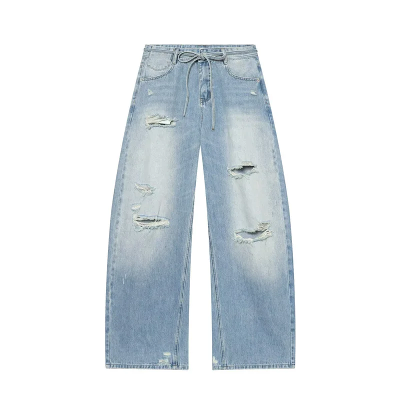 

Withered Broken Hole Decoration Mid Waist Casual Loose Jeans For Women Jeans Women's Jeans Women's Denim Pants Woman Clothes