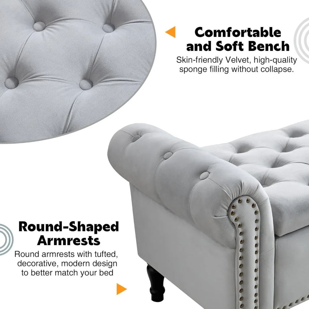 67 مقعد تخزين لغرفة النوم، نهاية مقعد السرير بحجم كينغ، مقاعد عثمانية للتخزين معنقدة مع أذرع لغرفة المعيشة أ #6
