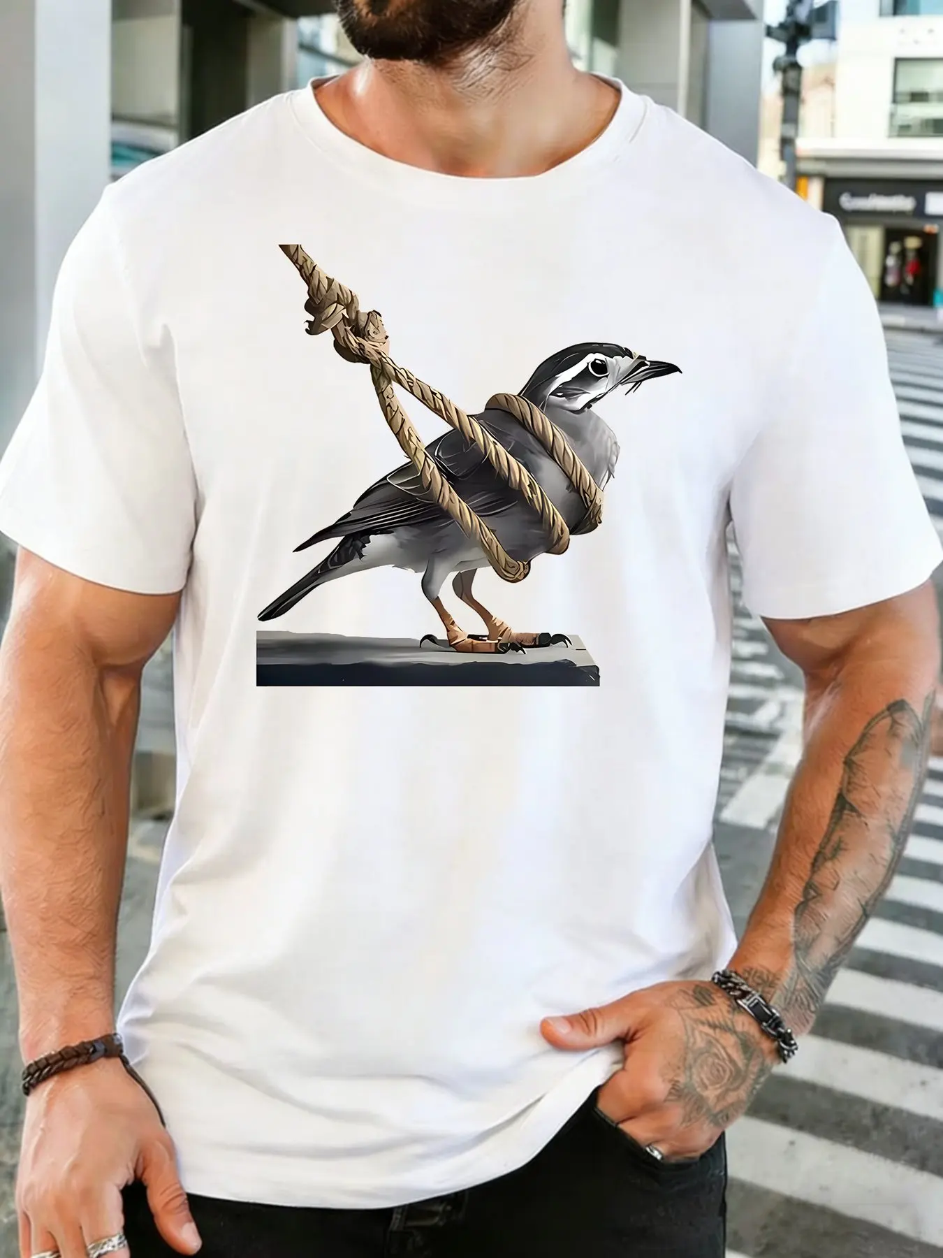 Mens Soft Cotton Tee Cute White Duck Wow Simple Cartoon Print O Neck Short Sleeve Loose Casual Summer Top For Animal Loving Men