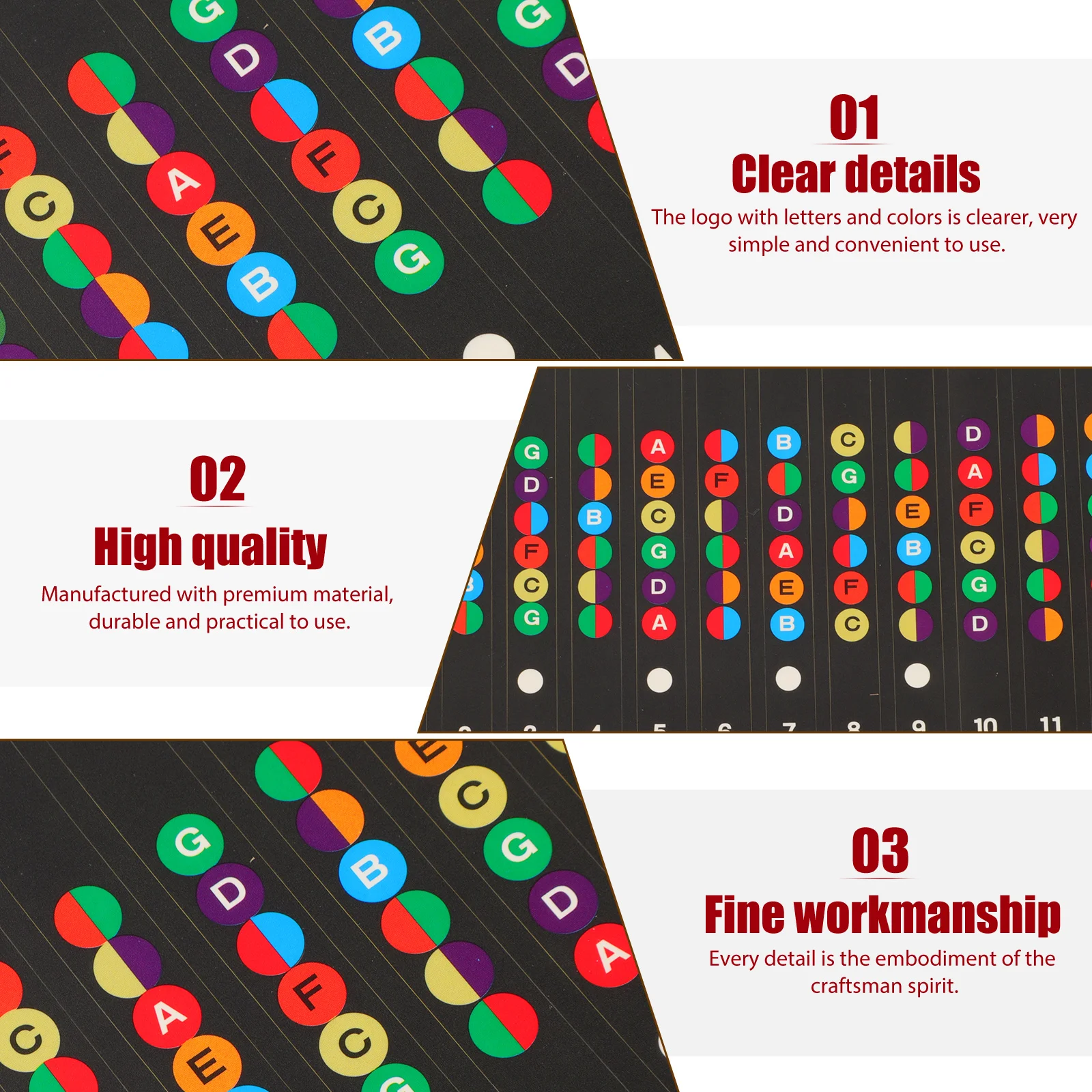 

3Sets Guitar Beginner Fingerboard Stickers PVC Material High Adhesive Lightweight Easy to Use Guitar Learning Supplies