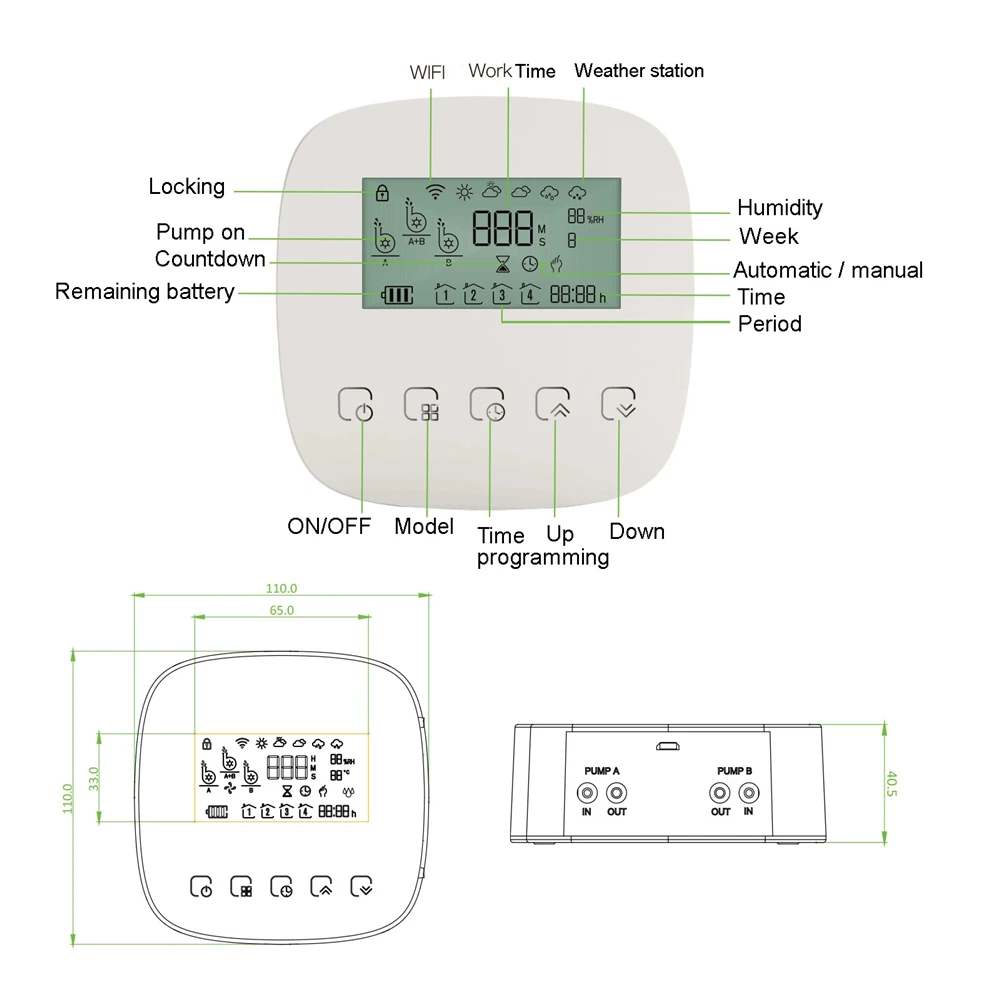 Controlador de riego por microgoteo automático inteligente para jardín, temporizador de agua Digital con pantalla LCE, Control por aplicación móvil, doble bomba, WIFI