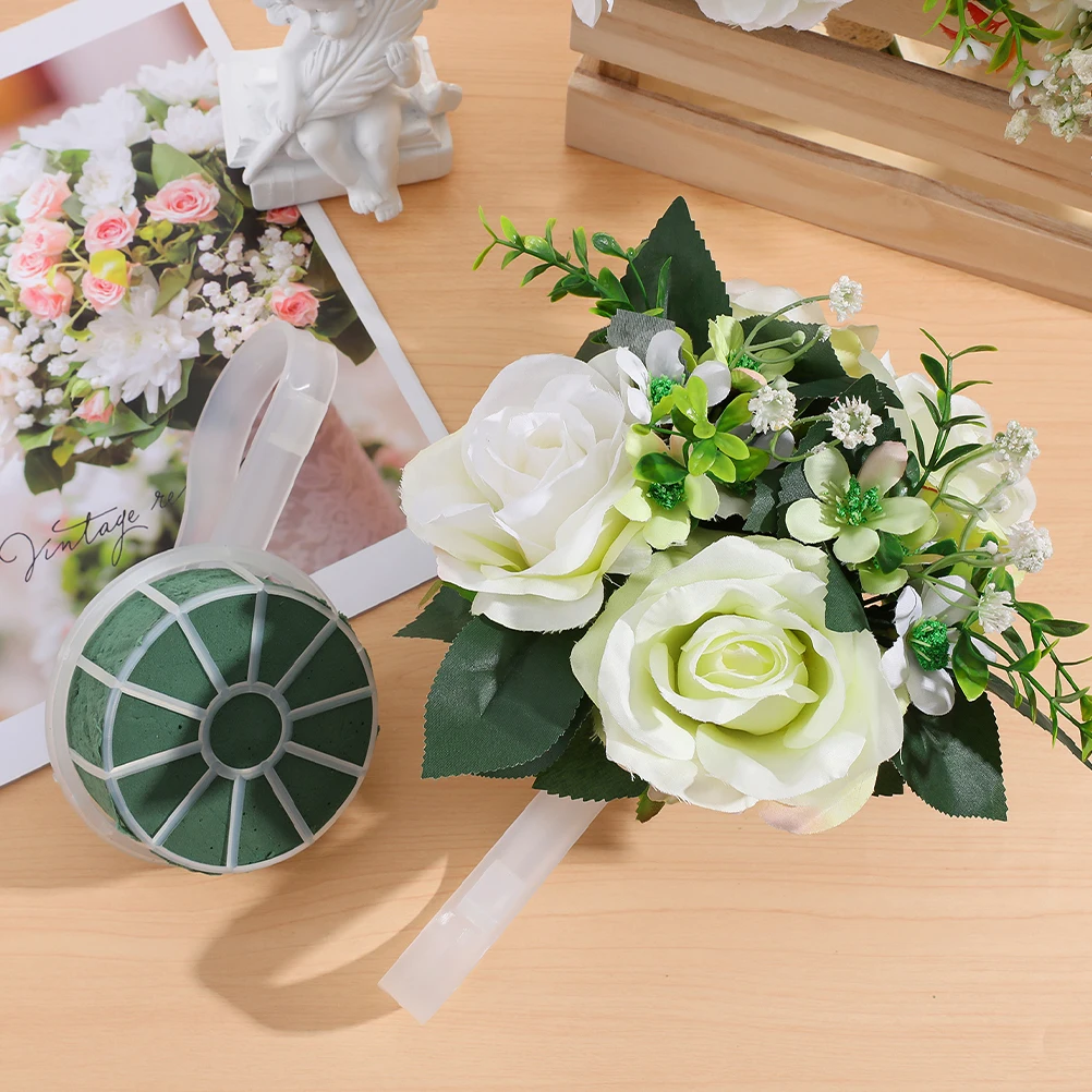 

5pcs Flower Bouquet Holder Bridal Floral Handle Wedding Supplies Plastic Flower Mud Cage For Diy Artificial Arrangement Support