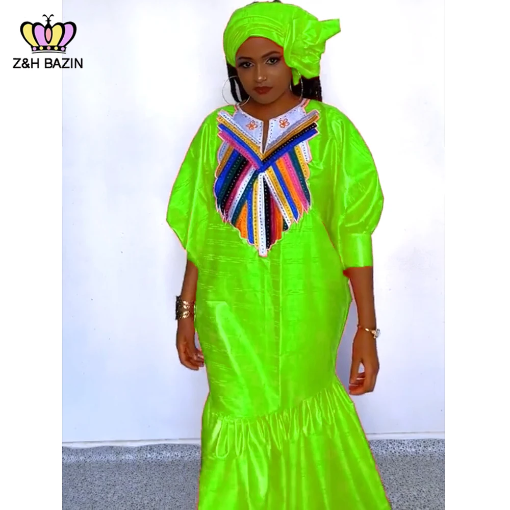 Original Basin Dresses For Women African Traditional Wedding Clothing Bazin Riche Long Dresses Party Evening Gowns Headcarfs