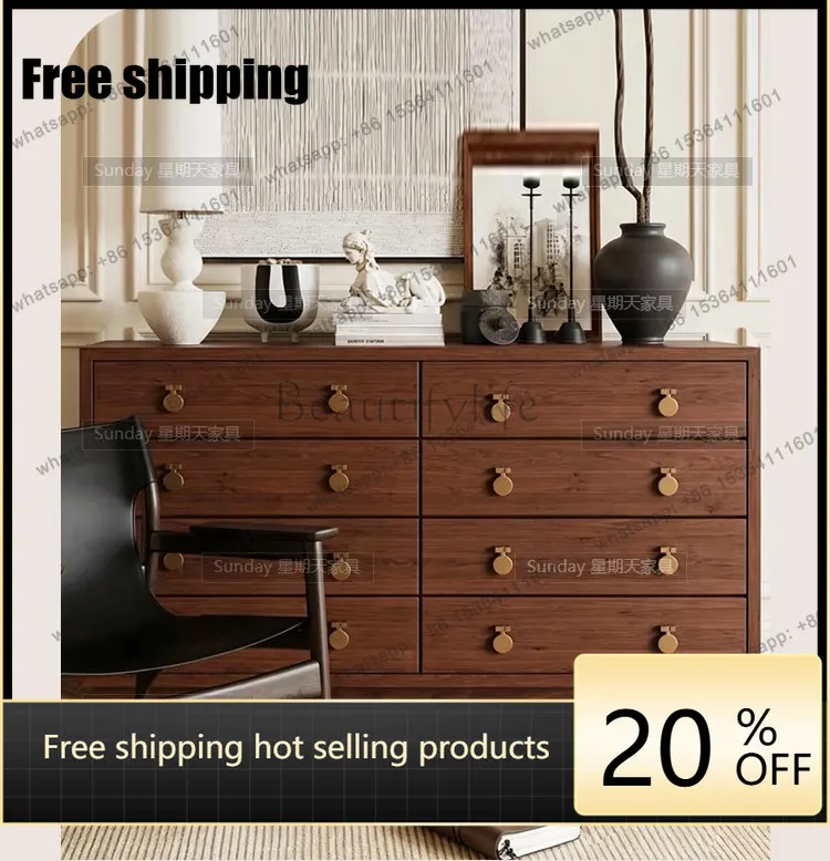 Factory Direct Medieval Wood Color Eight-bucket Cabinet Master Bedroom Wall Drawer Locker