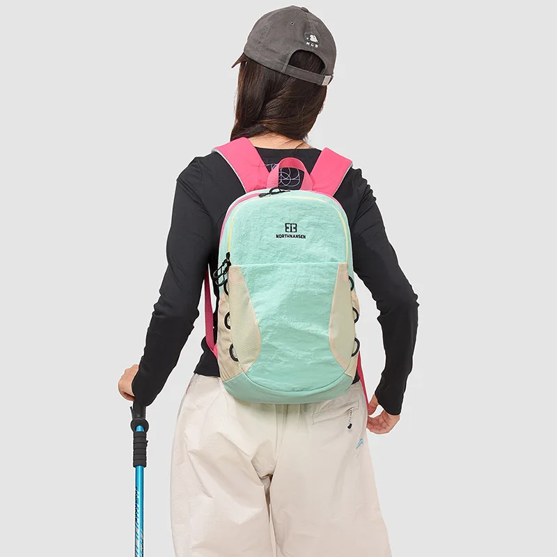 Women Nylon Hiking Backpack Lightweight Outdoor Sport Daypack Colorblock Mini Rucksack with Pockets Small Travel Shoulder Bag