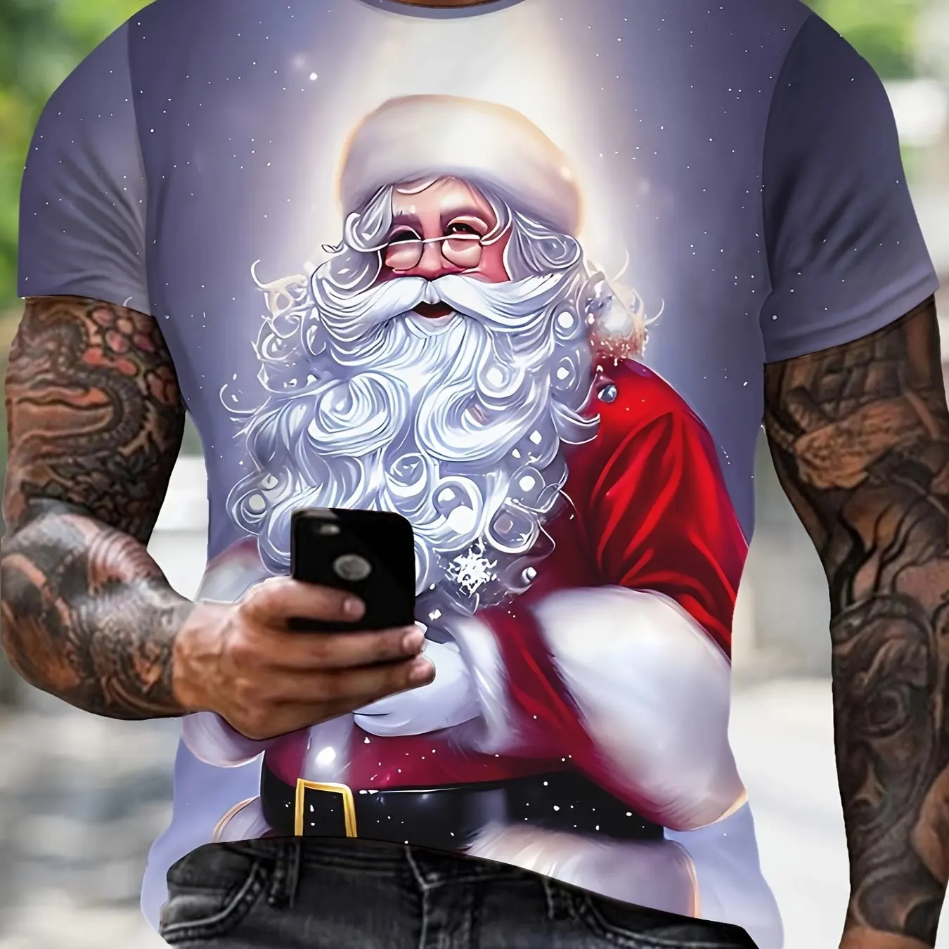 Christmas T-Shirt Men's Santa Claus Print Pattern Short Sleeved T-Shirt Casual Tee Top Outdoor Streetwear Holiday Men's Clothing