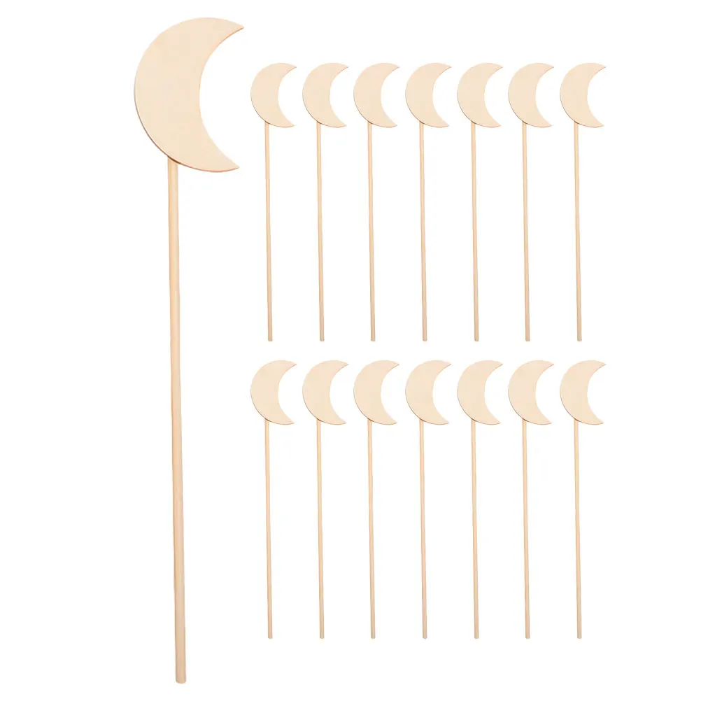 

15pcs Moon Fairy Craft Materials Blank Wooden Sticks Hand Painting Party Wedding Toys Unfinished Teaching Tools
