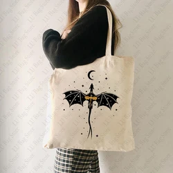 Basgiath War College Dragon Rider Pattern Tote Bag Canvas Shoulder Bags for Travel Daily Commuting Women's Reusable Shopping Bag