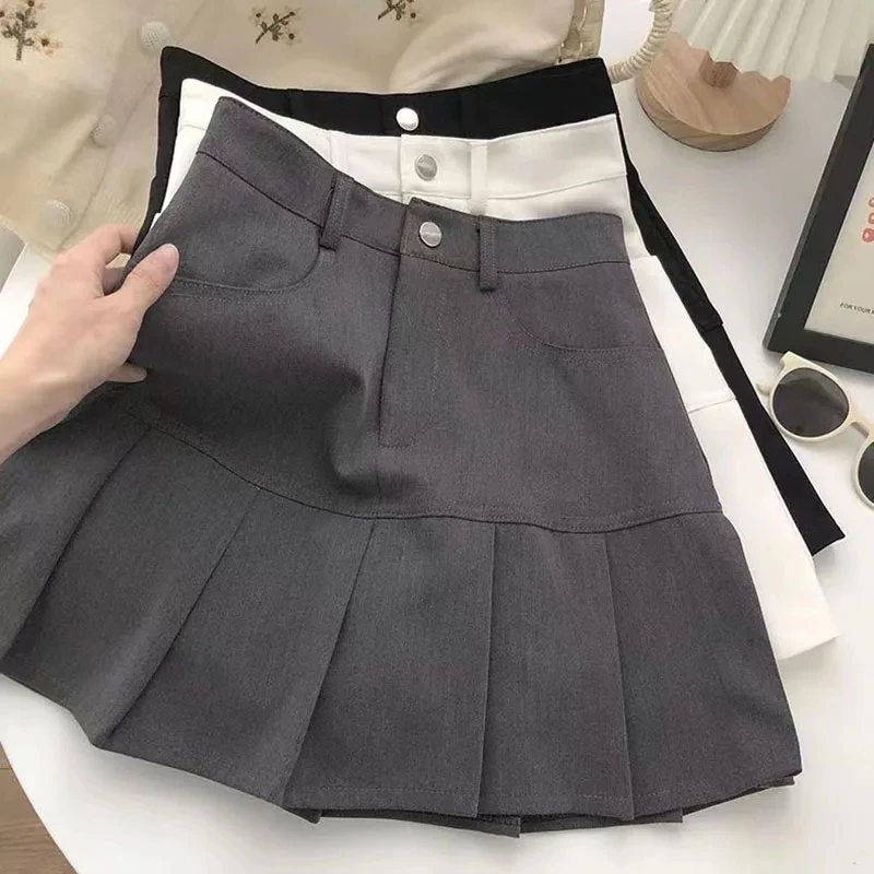 

Y2K High Waist Pleated Skirt Women College Style Uniforms Safety Pant Mini Skirts Female Korean Street Slim A-Line Faldas 2024