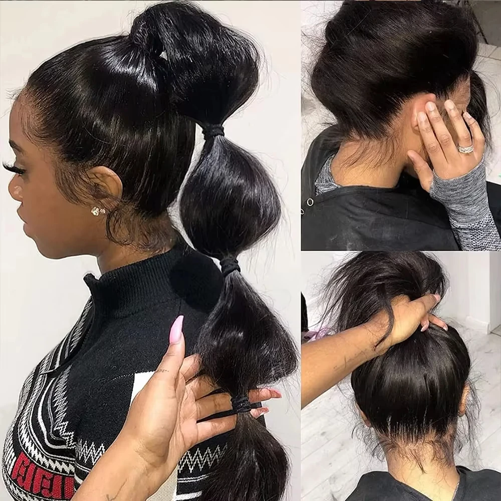 200 Density 100% Human Hair 360 Full Lace Wig 30 38 Inch Brazilian Remy Transparent Pre Plucked Straight HD Lace Frontal Human Hair Wigs For Women Natural Black Color Wig image 6
