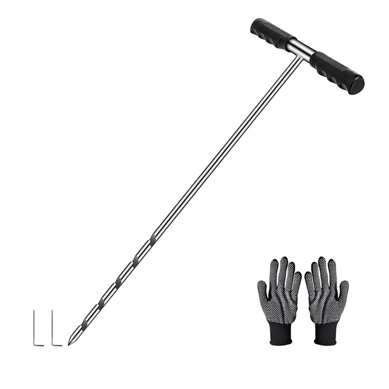 Solid Stainless Steel Soil Probe Rod, Adjustable 17-32-48 Inch, Septic Tank Probe Rod, Ground Probe With T-Handle