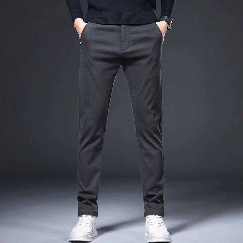 Lente Herfst Heren Casual Broek Zakelijk Slank Stretch Mode Rechte pijpen Elastische taille Baggy Broek Zwart Grijs Kaki