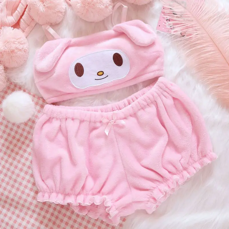 Sanrio Anime Kawaii Cartoon Winter Mymelody Kuromi Cinnamoroll Pajamas Underwear Bra Little Devil Sexy Home Clothes Girl Pajamas