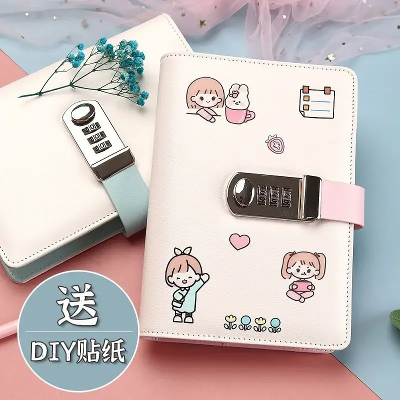 A6/A5 Kawaii Password with Lock Loose-leaf Hand Book Multifunctional Diary Buckle Notepad Simple Student Stationery Notebook
