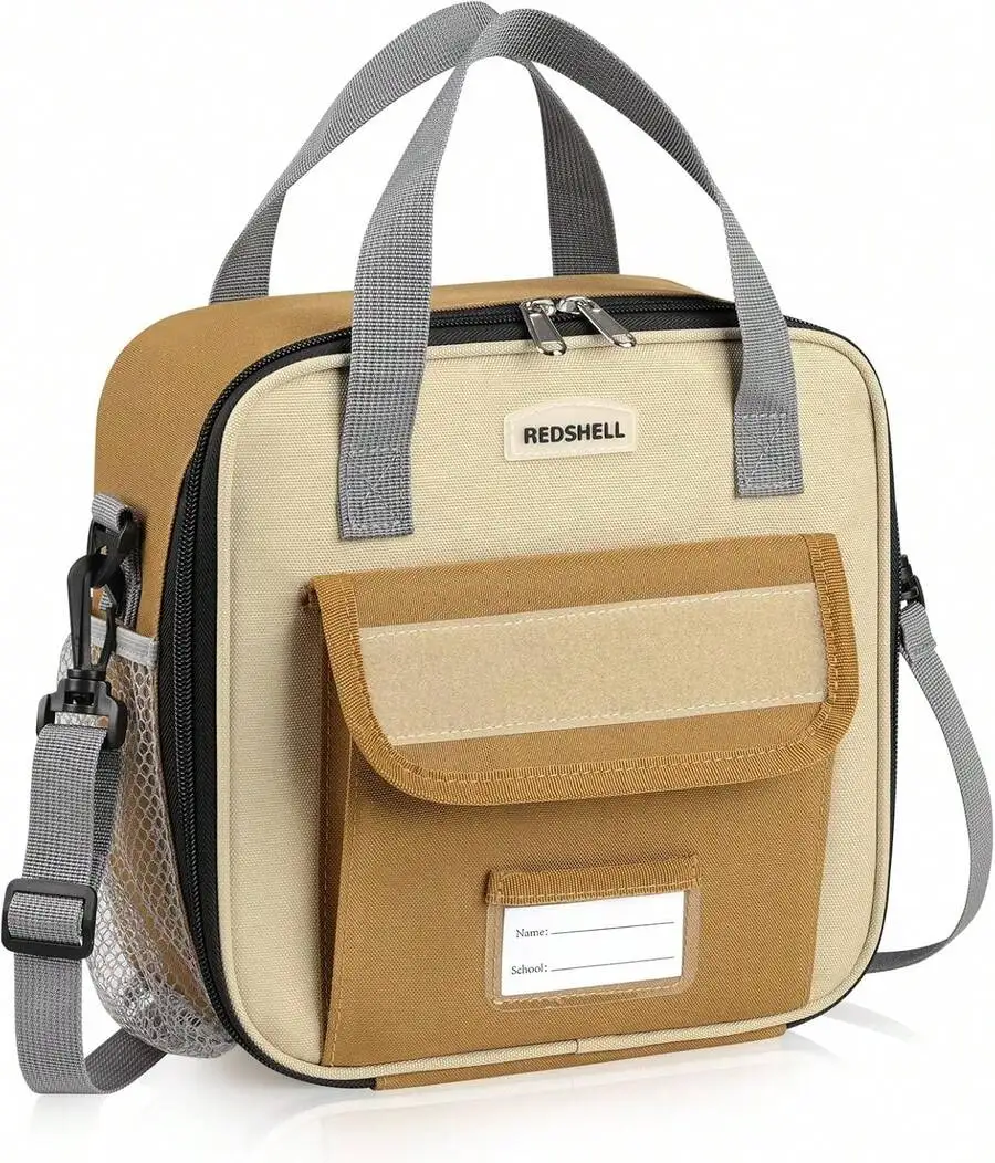 

Large Insulated Lunch Bag With Bottle Holder Shoulder Strap Square Cooler Tote