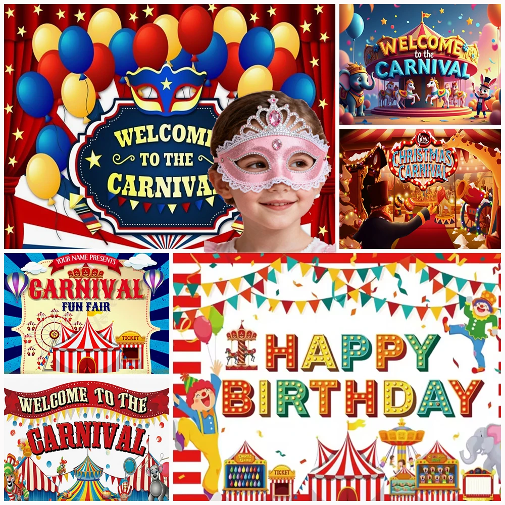 

Carnival Circus Background Banner Kid Birthday Party Decoration Night Balloon Clown Children Photography Backdrop Baby Showers