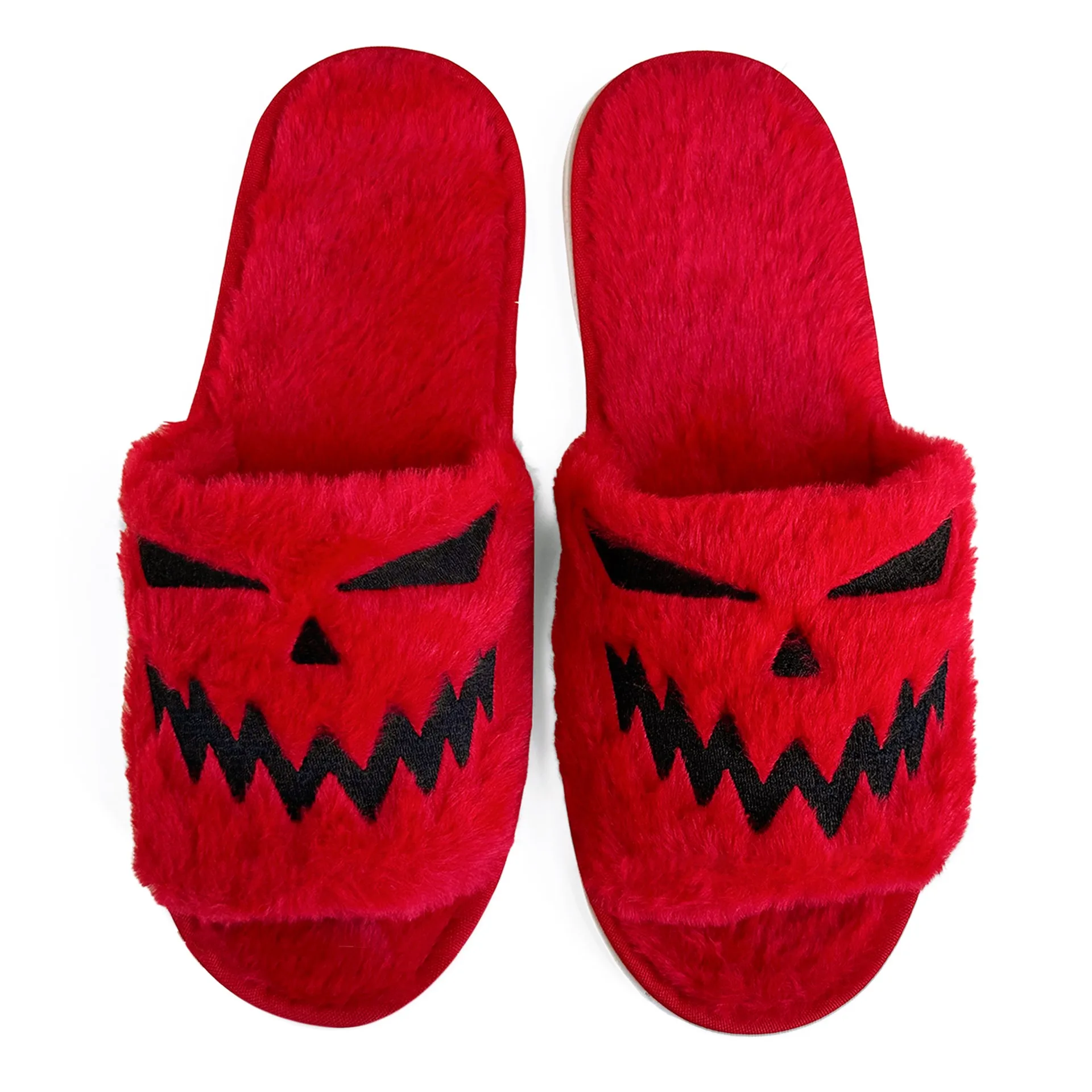 

Нечеткие тапочки с милым мультяшным принтом тыквы, туфли без шнуровки на мягкой подошве, нескользящая обувь с открытым носком, уютная плюшевая домашняя обувь для Хэллоуина