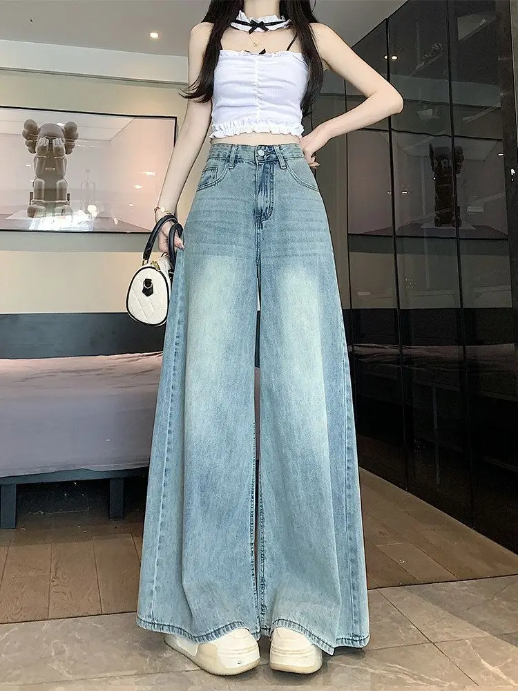 Jeans Women Vintage High Waist Fashion Street Style Simple Denim Korean Lady Spring Autumn Casual Full Length All-match Trouser