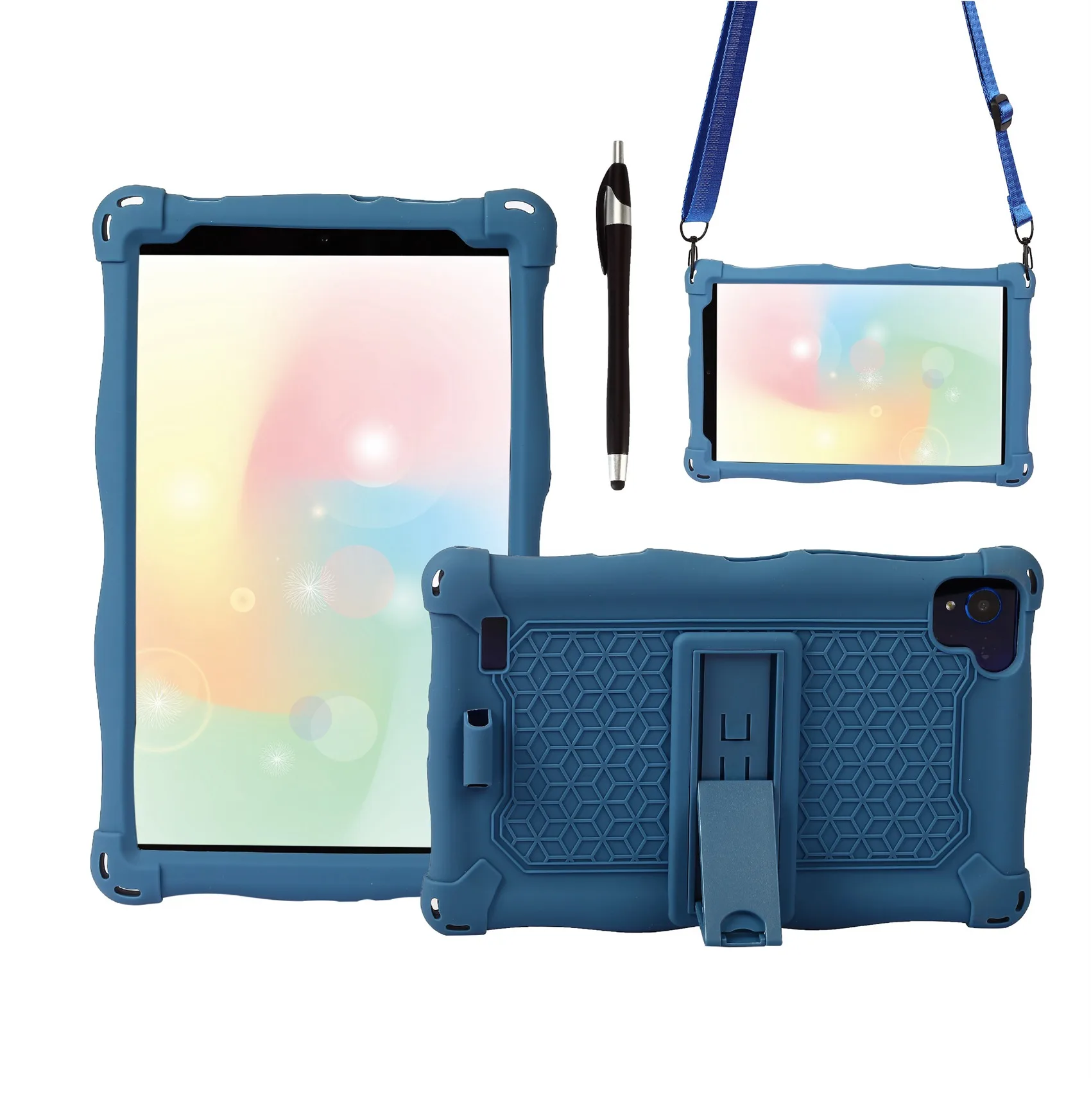 Prático-Capa de tablet para Samsung Galaxy Tab A7 Lite 2021 8,7 polegadas T220 T225 Capa de silicone Suporte para tablet com caneta e alça (D)