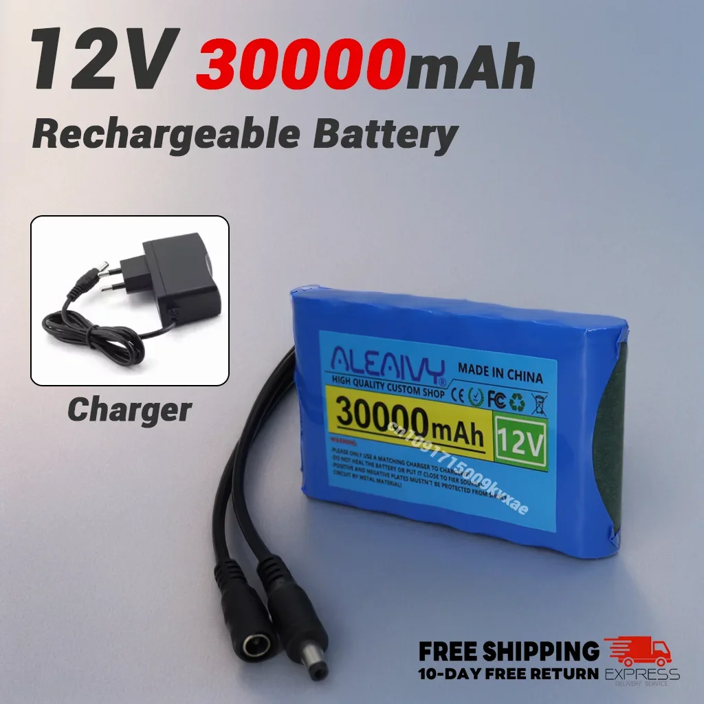 

Portable Super 12V 30000mah Batteries Rechargeable Lithium Ion Battery Pack Capacity DC 12.6v 30Ah CCTV Cam Monitor + Charger