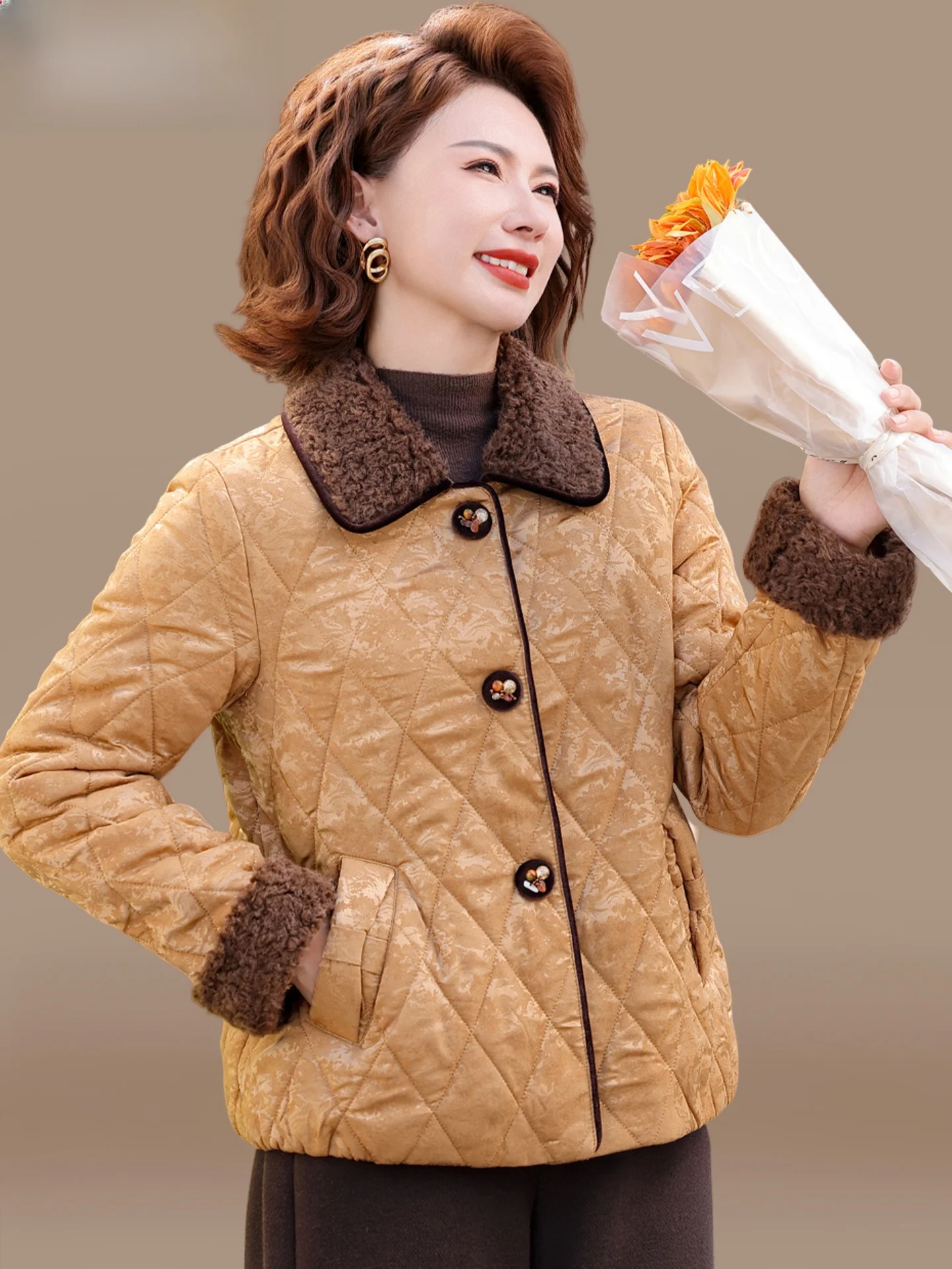 

Lightweight ort down Jaet Winter Faion for Middle-Aged And ly Women Cotton Coat Warm Sli Button-Up Cardigan