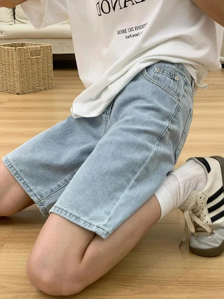 

Прямые джинсы с высокой талией, женские тонкие новые свободные широкие брюки средней длины больших размеров 2025 года, летние против морщин