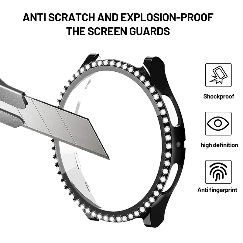Однорядный Алмазный + закаленная пленка защитный чехол для часов подходит для Samsung серии 5-го поколения 40 мм 44 мм изделия