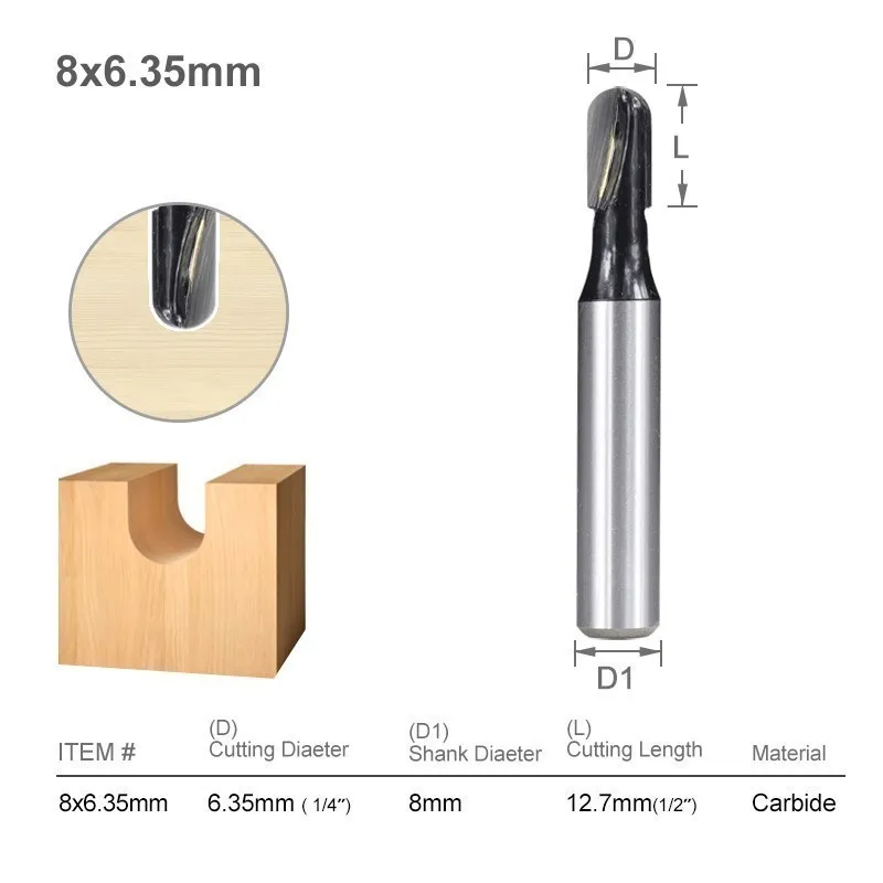 Milling Cutter 8mm Shank Ball Nose End Mill Tungsten Carbide Trimming Corner Round Router Bit for Woodworking Tools 