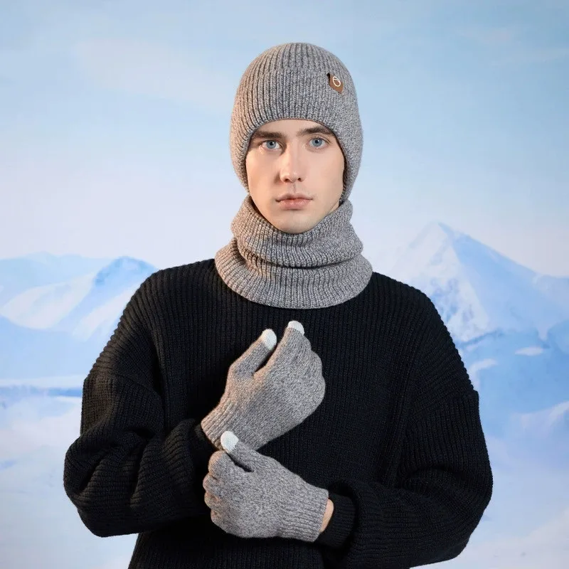 3 قطعة دعوى الشتاء قبعة وشاح قفازات مجموعة للجنسين قبعة قبعة محبوكة وشاح سدادات حماية الأذن الصوف قبعة تدفئة