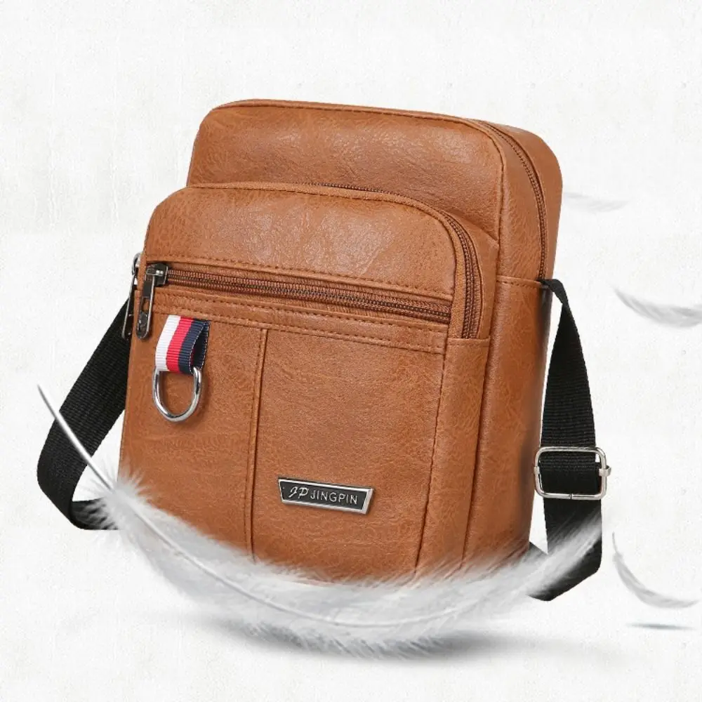 Multifunctional PU Leather Men's Bag Casual Brown Black Waterproof Crossbody Bag Large Capacity Handbag Men