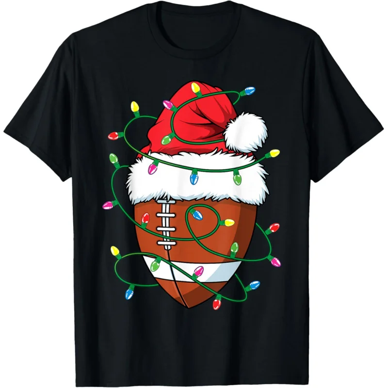 

Funny Christmas Football Santa Hat Xmas Lights Men Boys T-Shirt